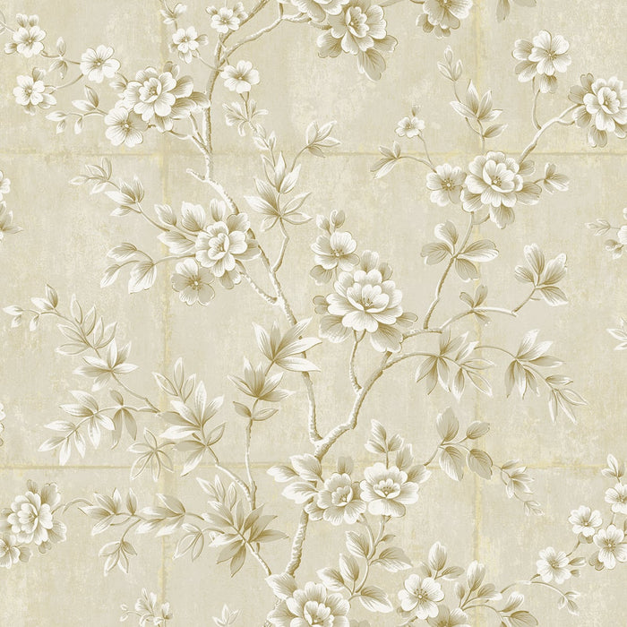 Seabrook Designs Great Wall Floral Metallic Gold And Greige Wallpaper AI41903