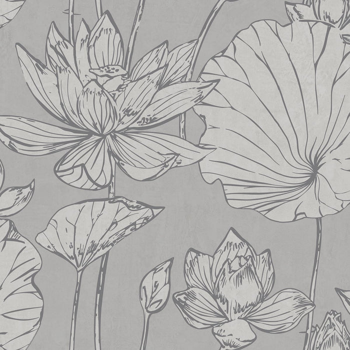 Seabrook Designs Lotus Floral Metallic Silver And Gray Wallpaper AI42300