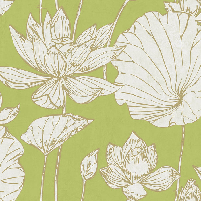 Seabrook Designs Lotus Floral Metallic Gold And Lime Green Wallpaper Sample AI42304