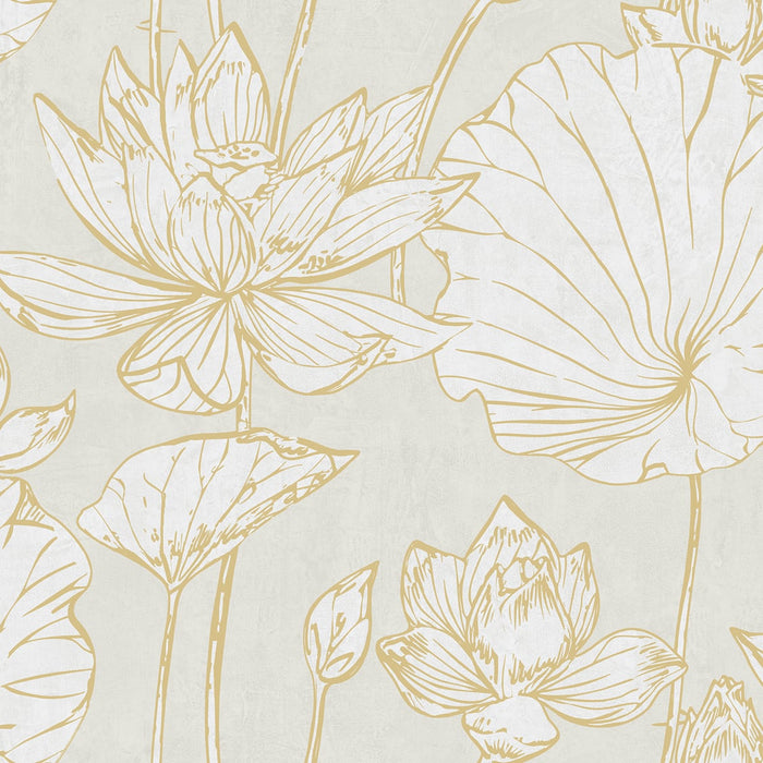 Seabrook Designs Lotus Floral Metallic Gold And Off-white Wallpaper AI42305