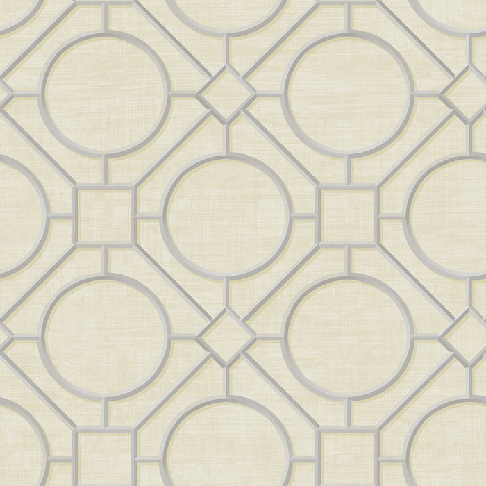 Seabrook Designs Silk Road Trellis Metallic Silver And Linen Wallpaper Sample AI42403