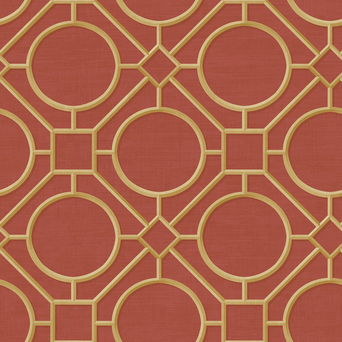 Seabrook Designs Silk Road Trellis Metallic Gold And Crimson Wallpaper AI42408