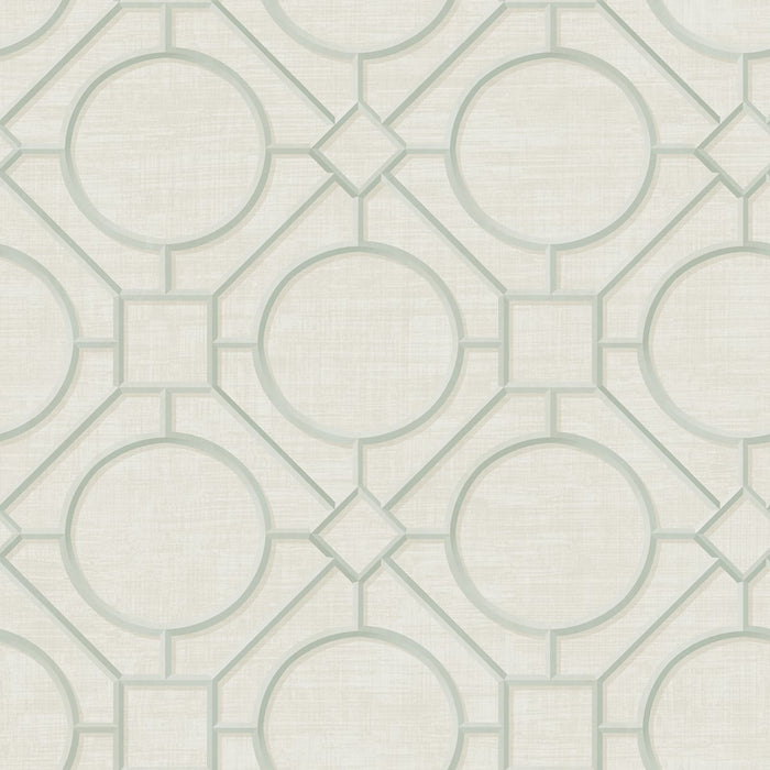 Seabrook Designs Silk Road Trellis Metallic Mint And Off-white Wallpaper AI42414