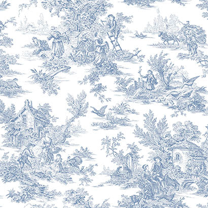 York Campagne Toile Blue & White Wallpaper AT4229