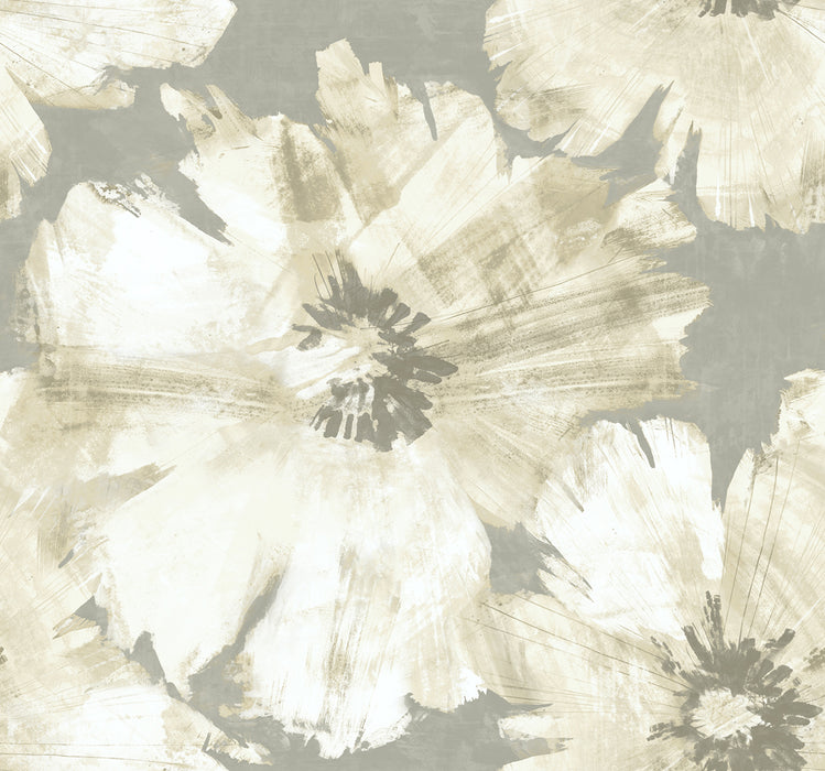 Seabrook Designs Curie Abstract Floral Metallic Silver And Off-white Wallpaper Sample AV50008