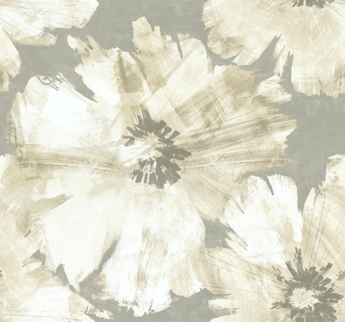 Seabrook Designs Curie Abstract Floral Metallic Silver And Off-white Wallpaper AV50008