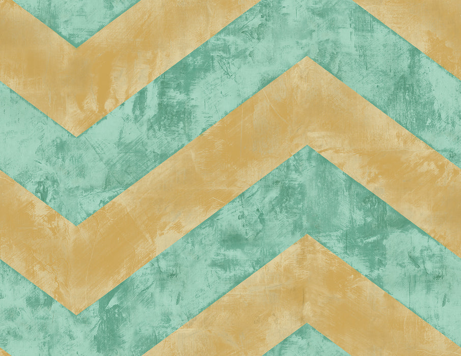 Seabrook Designs Hubble Chevron Metallic Gold And Teal Wallpaper Sample AV50415