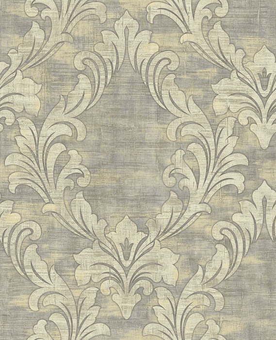 Seabrook Designs Kepler Damask Metallic Pearl And Gray Wallpaper AV50708