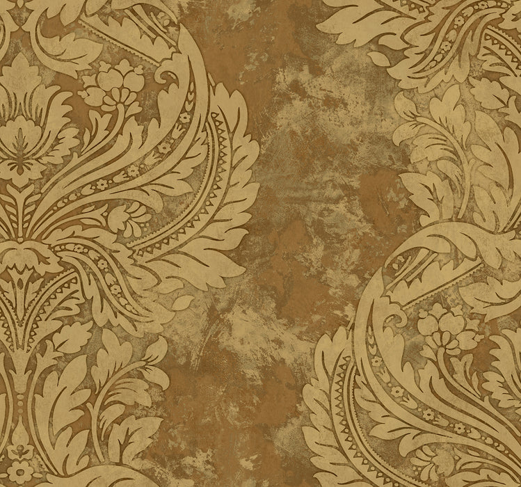 Seabrook Designs Newton Damask Tan And Gold Wallpaper Sample AV51306