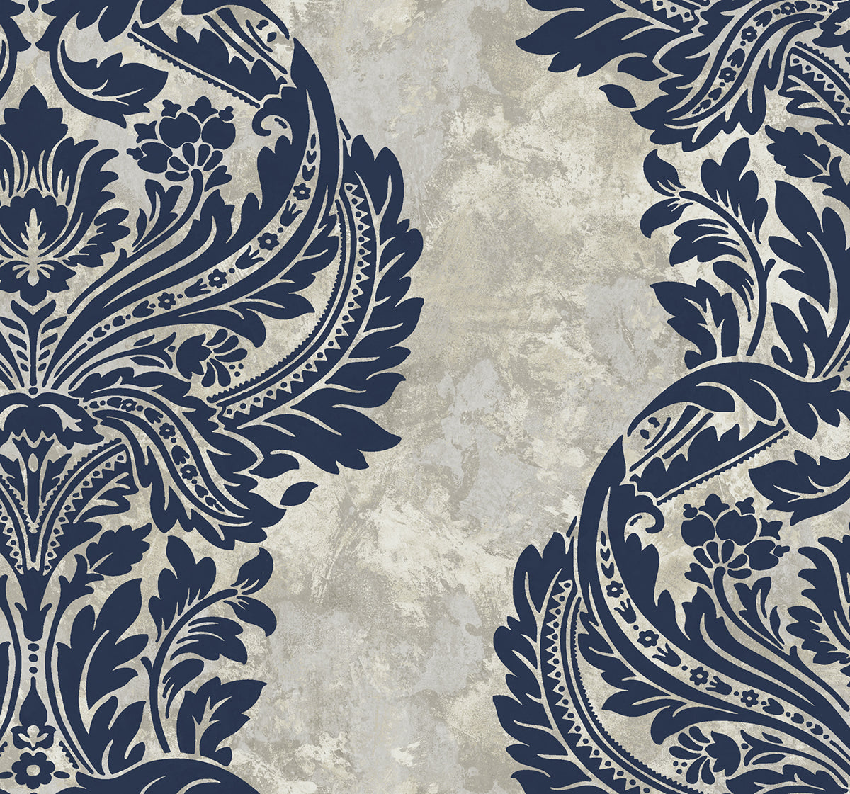 Seabrook Designs Newton Damask Blue And Grey Damask Wallpaper AV51310