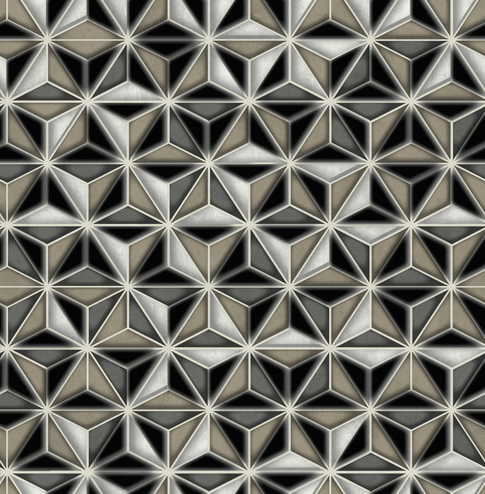 Seabrook Designs Einstein Geometric Metallic Silver And Black Wallpaper Sample AV51400