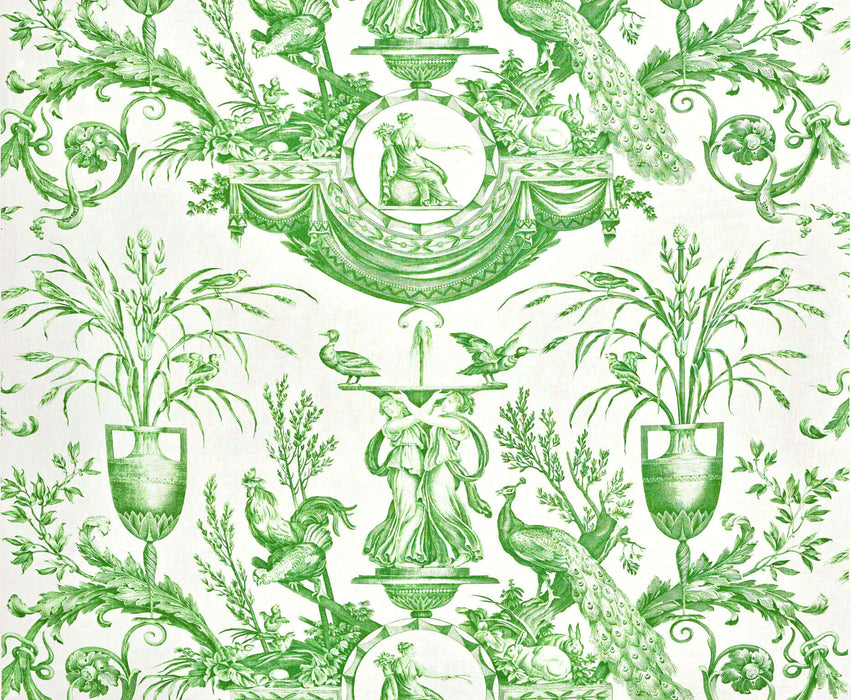 Pierre Frey Fontaine Et Animaux Vert Printemps Fabric Sample F3378003