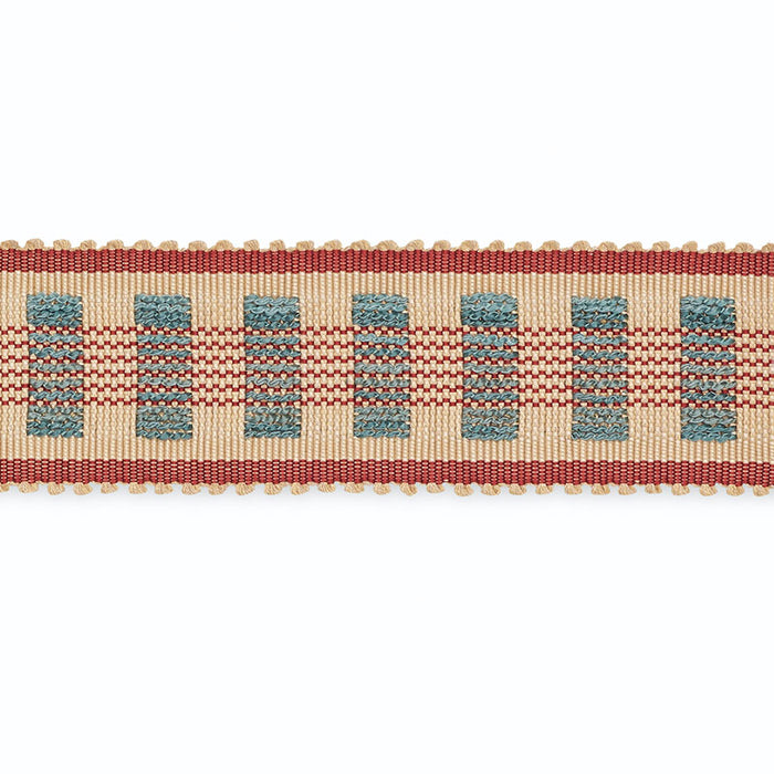 Schumacher Lucinda Braid 7/8" Ecru/Delft/Garnet Trim Sample B220-5