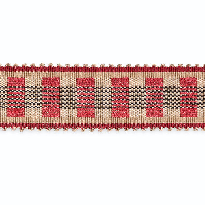 Schumacher Lucinda Braid 7/8" Khaki/Cranberry/Black Trim Sample B220-9