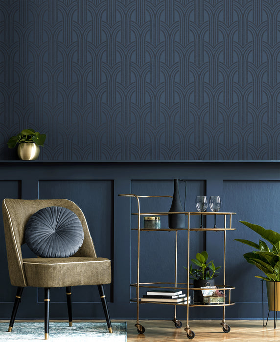 Seabrook Designs Déco Arches Blue Lustre Wallpaper Sample BD50402