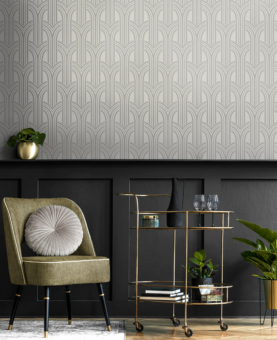 Seabrook Designs Déco Arches Nickel Wallpaper Sample BD50410