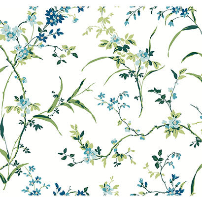 York Blossom Branches White & Blue Wallpaper BL1744