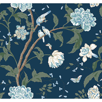 York Teahouse Floral Navy Wallpaper BL1782