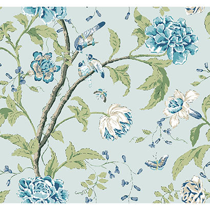 York Teahouse Floral Light Blue Wallpaper BL1784