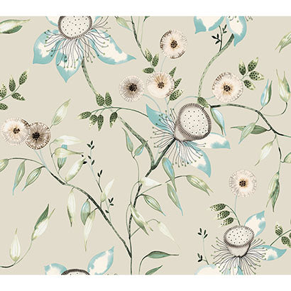 York Dream Blossom Taupe & Aqua Wallpaper BL1794