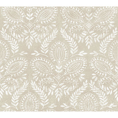 York Laurel Damask Off White Wallpaper BO6731