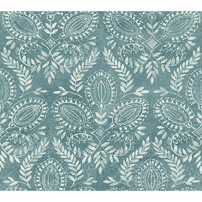 York Laurel Damask Teal Wallpaper BO6735