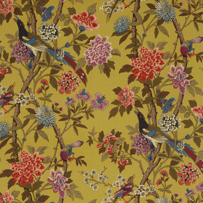 GP & J Baker Hydrangea Bird Ochre Fabric Sample BP10723.1.0