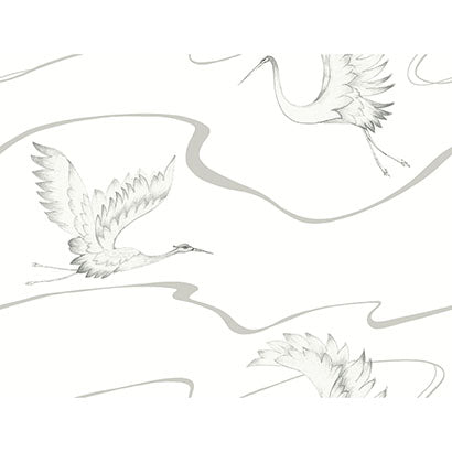 York Soaring Cranes White & Silver Wallpaper BW3873