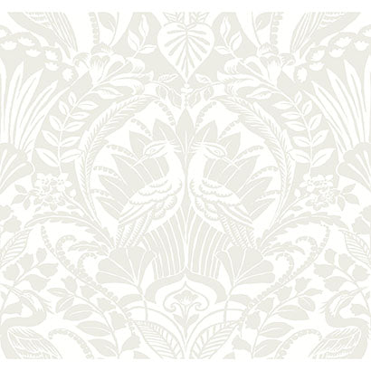 York Egret Damask White & Cream Wallpaper BW3932