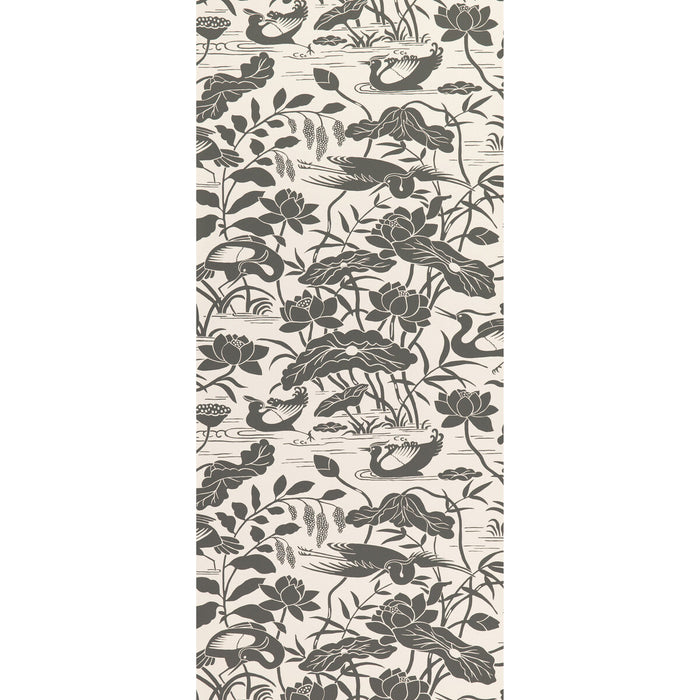 GP & J Baker Heron & Lotus Flower Black/White Wallpaper Sample BW45089.1.0