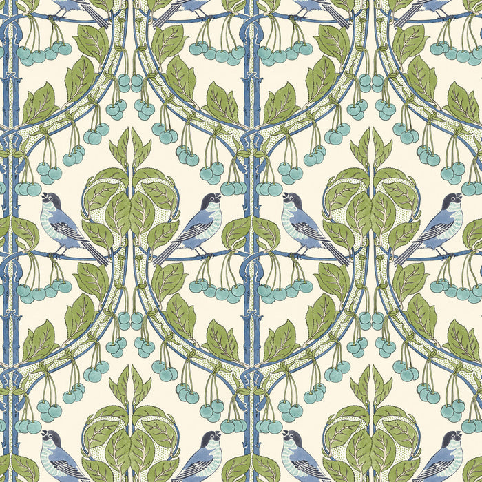 GP & J Baker Birds & Cherries Green/Blue Wallpaper Sample BW45100.2.0