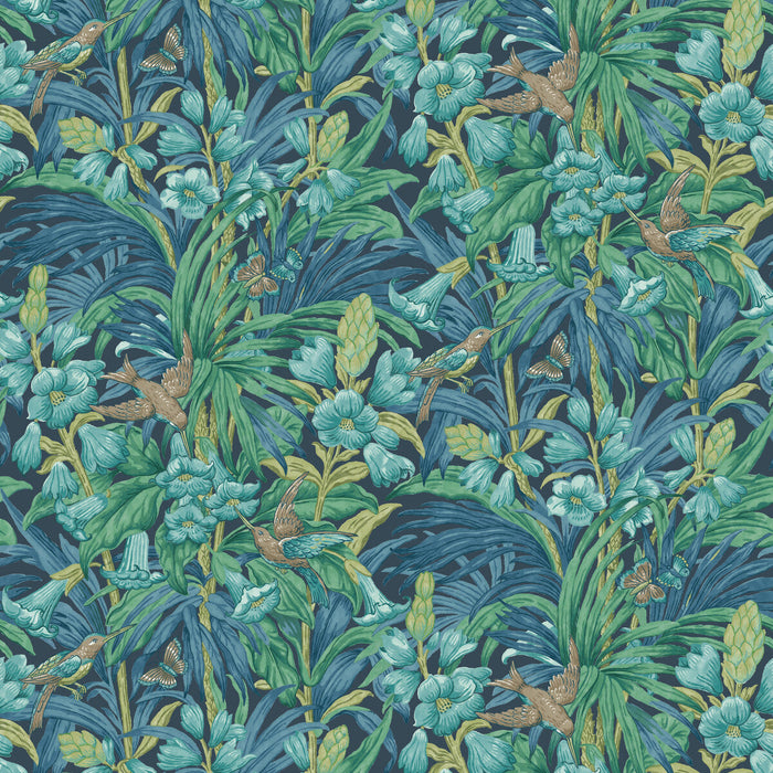 GP & J Baker Trumpet Flowers Indigo/Teal Wallpaper Sample BW45103.5.0