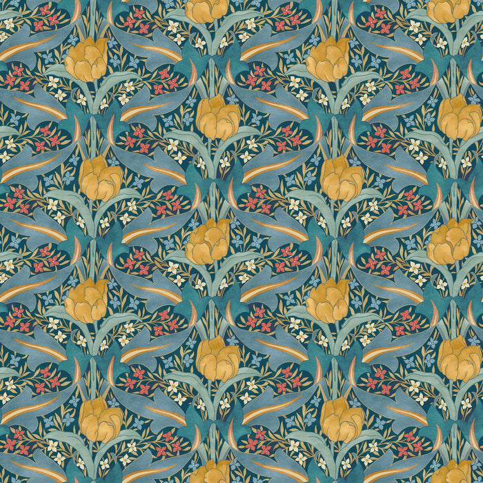 GP & J Baker Tulip & Jasmine Teal Wallpaper Sample BW45104.2.0