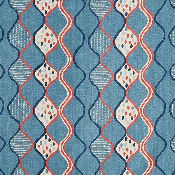 Peter Dunham Baltic Wave  Blue/Red Fabric Sample 111BTW03