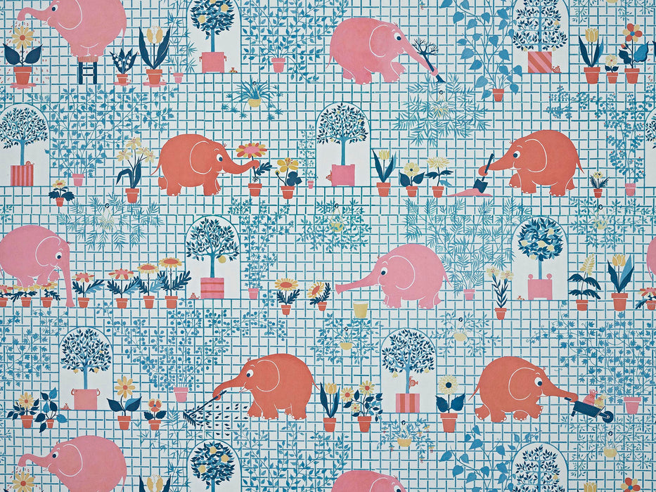 Pierre Frey Les Elephants Jardiniers Coquelicot Wallpaper FP836003