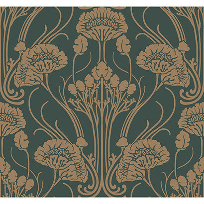 York Nouveae Damask Green Wallpaper CA1566