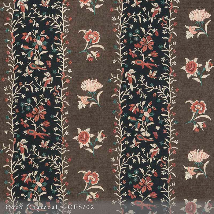 Lisa Fine Calico Floral Stripe Coco Charcoal Fabric Sample CFS-02