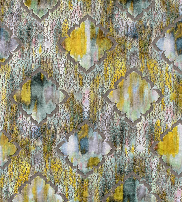 Christian Fischbacher Regale Teal Citrine Fabric CH 09090659