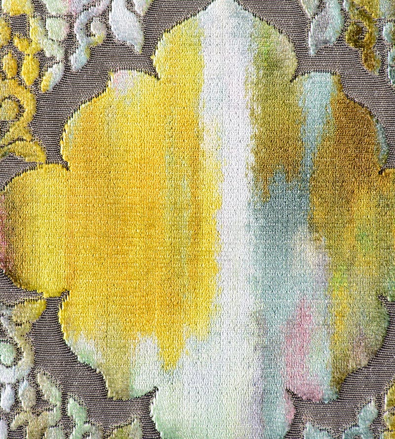 Christian Fischbacher Regale Teal Citrine Fabric Sample CH 09090659