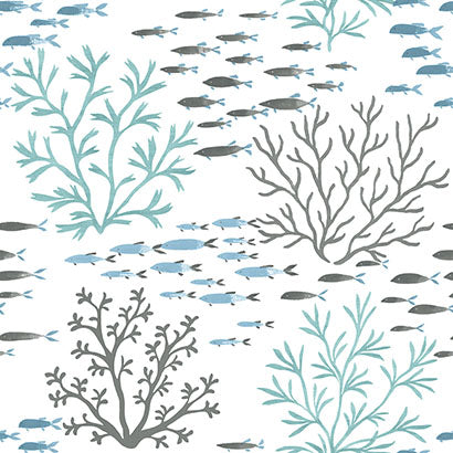 York Marine Garden Blue & Brown Wallpaper CV4406