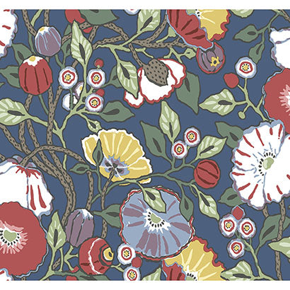 York Vincent Poppies Navy Wallpaper CY1515