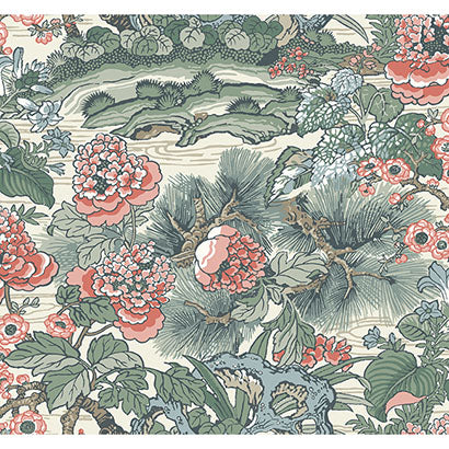 York Dynasty Floral Branch Green & Pink Wallpaper CY1542