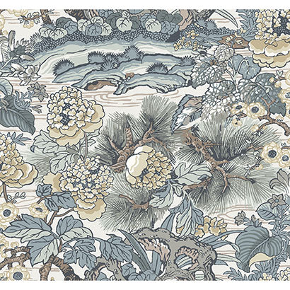 York Dynasty Floral Branch Blue & Grey Sample CY1543