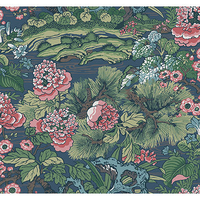 York Dynasty Floral Branch Blue & Green Wallpaper CY1544