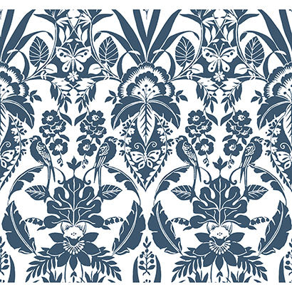 York Botanical Damask Indigo Wallpaper CY1580