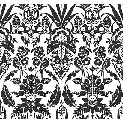 York Botanical Damask Black Sample CY1585