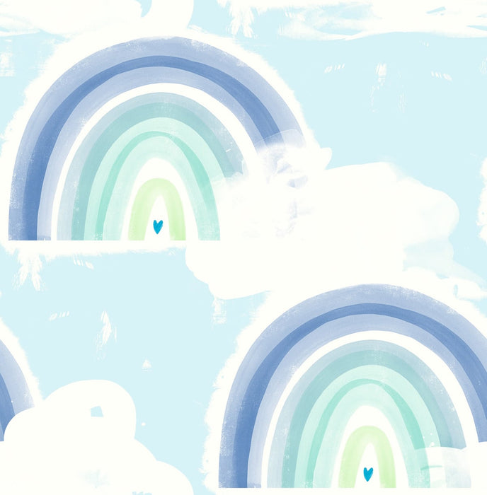 Seabrook Designs Rainbows Blue And Green Wallpaper Sample DA60204