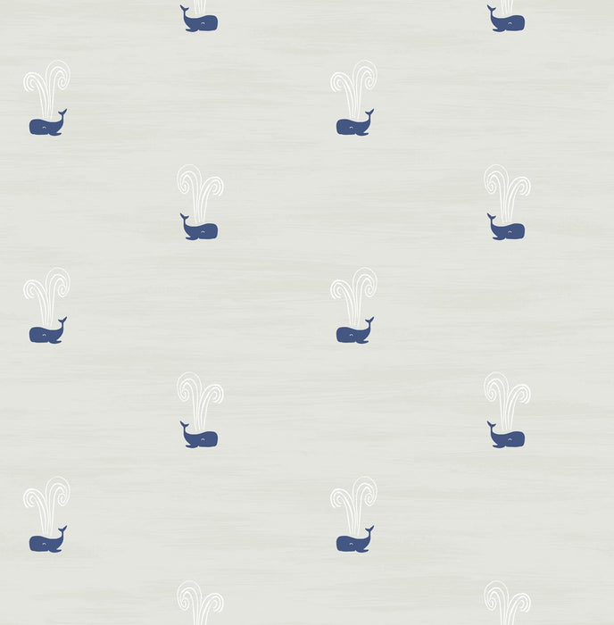 Seabrook Designs Tiny Whales Soft Gray And Navy Wallpaper Sample DA60300