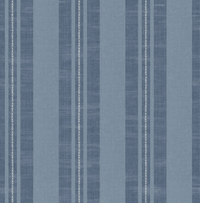 Seabrook Designs Linen Stripe Sky Blue And Denim Wallpaper Sample DA60402