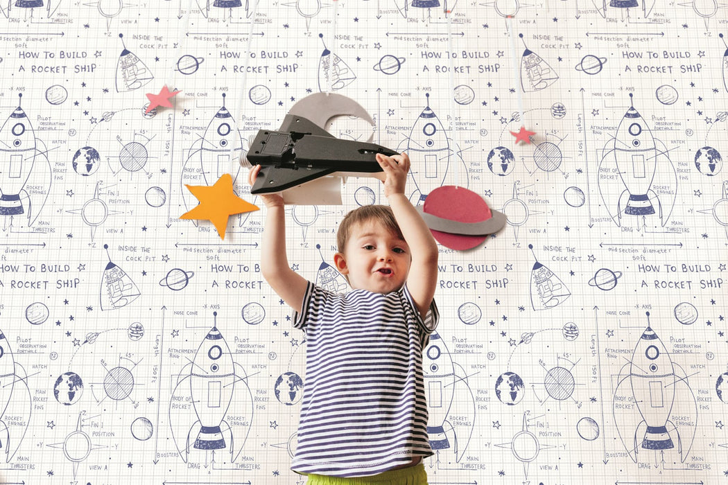 Seabrook Designs Rocket Ship White And Navy Wallpaper Sample DA60702